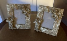 Pair Of Antique Gold Resin Freestanding Cherub / Angels Photo Frames