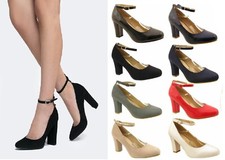 WOMENS LADIES BLOCK HEEL ANKLE STRAP WORK COURT EVENING DRESS GIRLS SHOES UK 3-8