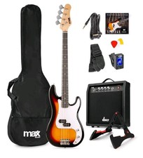 Max Gigkit Beginner Bass Guitar Pack - Full Size Sunburst Electric with Amp New