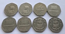 8x Isle of Man Viking Ship 50p's Part Date Run 1971 to 1985 Mainly High Grade
