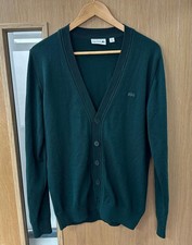 Lacoste Dark Green V-Neck Wool Cardigan Sweater - Size Medium (M)