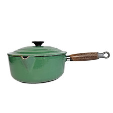 Le Creuset Saucepan Green Spout Lidded Wooden Handle Cast Iron Made In France