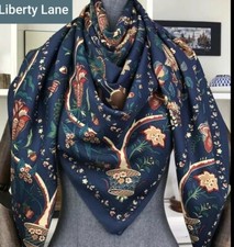 Ladies Blue Art Chic  Flower  Silk Design Print Long Large Neck Scarf Stole