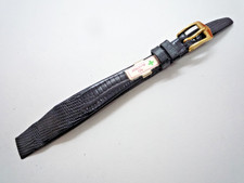 Hirsch Black 13 mm Genuine Reptile Watch Strap Gold Buckle 13mm Lug Open Ended