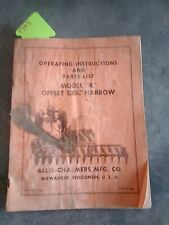 allis chalmers Offset Disc Harrow Operating Instructions & Parts List
