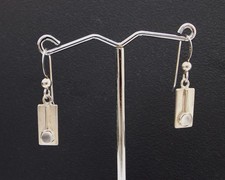 Sterling silver drop earrings modernist design with moonstones by Kit Heath