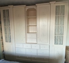 A Cottage Style 1980s, Wardrobe Unit in Cream, with Beautiful Stencilled Doors