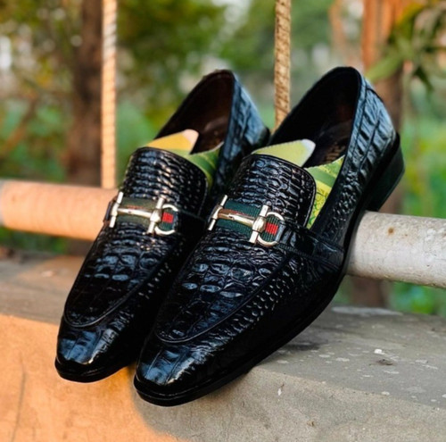 Handmade men black crocodile
