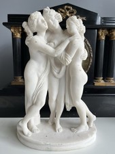 Alabaster Three Graces Dancing Figurines Vintage Statue Sculpture Greek Ornate