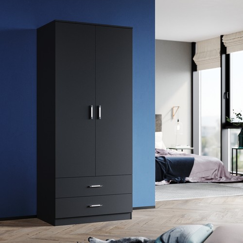 Black bedroom wood - black, double
