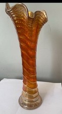 Vintage Imperial Stretch Marigold Ripple Carnival Glass Vase - 10" Tall