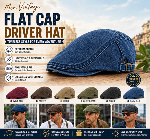 Men vintage flat cap driver - flat,