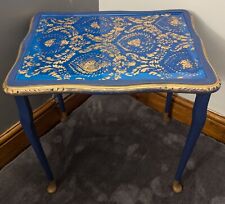 Upcycled small table  - Solid Wood, Rustic Farmhouse, Hand Painted, blue art