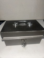 Victa Series Lockable Metal Cash Tin Grey 17 Cms Long