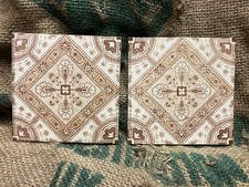 PAIR of ANTIQUE EDWARDIAN GEOMETRIC DESIGN  ARTS & CRAFTS BROWN AND WHITE TILES