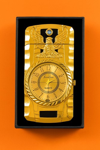 Gold lighter with - clock, led