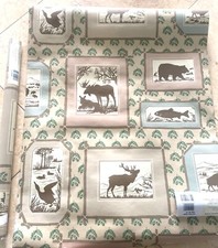Vintage Schumacher Wallpaper Rustic Cabin Moose Deer Bear Duck Fishing Cottage
