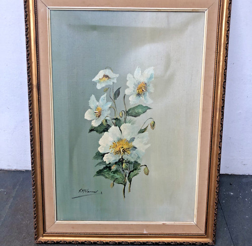 Vintage framed floral oil - framed,