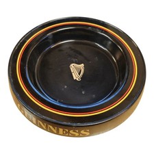 Guinness Ashtray Round Black Gold Melamine Vintage England