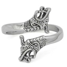 Norse Wolves Geri Freki Ring Silver Stainless Steel Viking Wolf Band Sizes 9-13