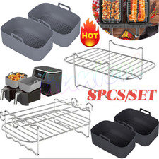 8PCS Air Fryer Rack & Grills Steel Baking Pot Dual Basket Accessories For Ninja_