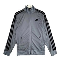 Adidas Essentials Tricot Track Jacket Mens S Grey Black 3 Stripes Full Zip