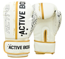 ActiveBox Vegan Leather Boxing Gloves 14oz White Gold Sporting Goods (NEW)
