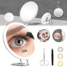 20X Vanity Mirror with Light Folding Makeup Mirror Stand Suction Mirror Dimmable