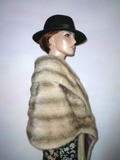 Real Mink Fur Lutetia Taupe Grey Beige Stole Wrap Coat Jacket Vison Norka 8 - 24