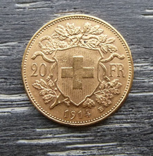 20 Swiss Franc Gold Coin dated 1914 B GOLD  very good condition 