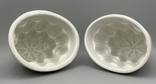 Pair White Ceramic Jelly Moulds Flower Design 15cm Long Vintage With Chip