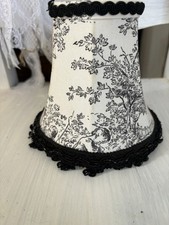 Clip On Lamp Shade~5”H~ Black & Cream Toile Pattern~Beautiful~Beads~Childern