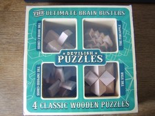 BRAIN TEASER WOODEN PUZZLES SET OF 4 FIDGET DEVILISH PUZZLES BOXED STOCKING FILL