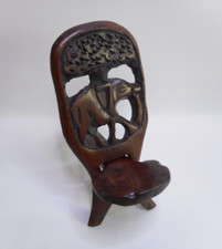 Vintage Miniature Hand Carved Wooden African Birthing Chair, Elephant.