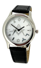 Masonic Freemason Square And Compass Quartz Black Lizard Leather Wrist Watch