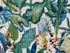 Linen Curtain Fabric Sapphire Tropical Palm Plants Botanical Upholstery Cushion