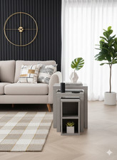 Grey Bronx Oak Effect Rectangle Set of 3 Nest of Tables by Next