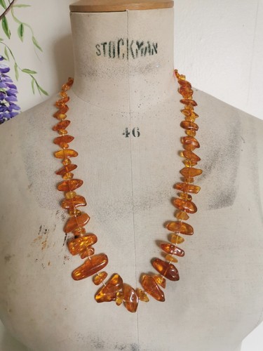 Vintage amber necklace with - vintage,