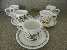 SET OF 5 PORTMEIRION BOTANIC GARDEN CUPS & SAUCERS - VGC