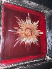 Victorian Georgian Stained Glass Door Window Red Diamond Cut Star Burst 4” 110mm