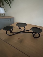 Matte Black Vintage Wrought Iron Metal Coated Large 3 Candle Holder Stick 