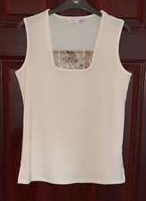 Michele Hope Cream Sleeveless Top With Lace Insert. Size 10/12.
