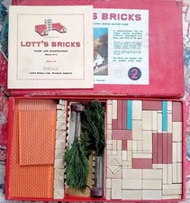 Vintage 1920/30's Lott's Bricks - No 2. Stone Building Blocks with Roofs, Trees