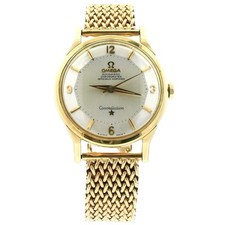Omega Constellation DeLux 14k Yellow Gold Arabic Pie Pan Dial 14900 Dog Leg 1963