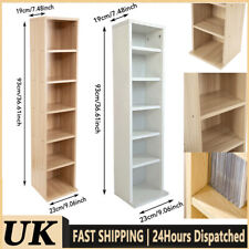 6-Tier Wood Media Tower bookshelf-Holds CDs/DVDs/Game Cases&Books, UK Stock