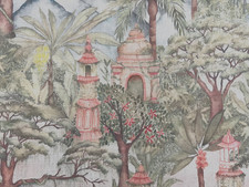 Voyage Maison Linen Fabric Tropical Eden Ruins Green  Curtain Blind Upholstery