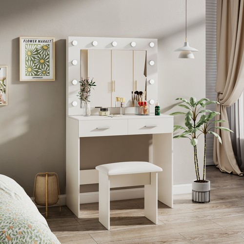 White dressing table set with - table,