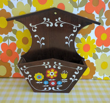 Vintage Wooden Coffee Filter Paper Holder Storage Flowers Wall Mounted 70s