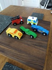 5 Wooden Cars. Fire Engine, Ambulance Plus Sports Cars. Job Lot, Bundle