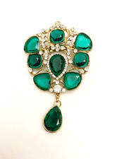 Beautiful Indian Mughal Inspired Turban Brooch Pin with Green Crystals   - BNIB